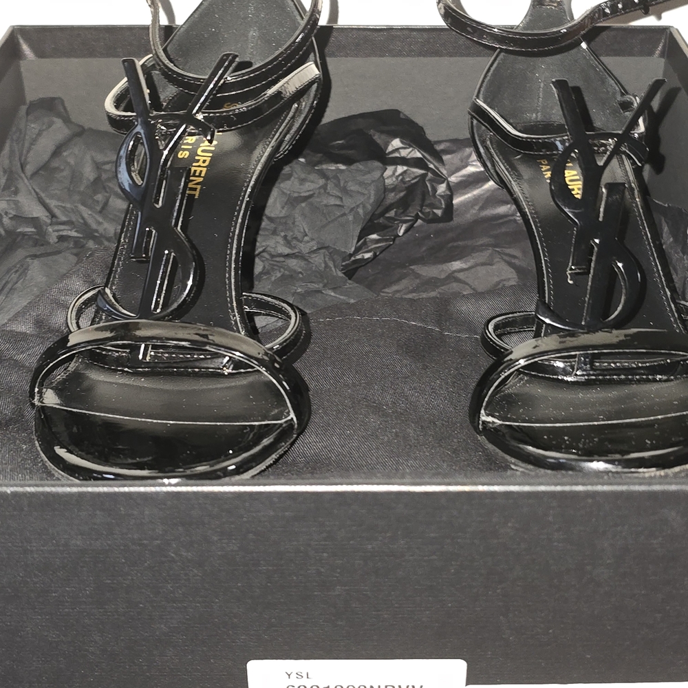 Yves Saint Laurent Black Patent Strappy Heels